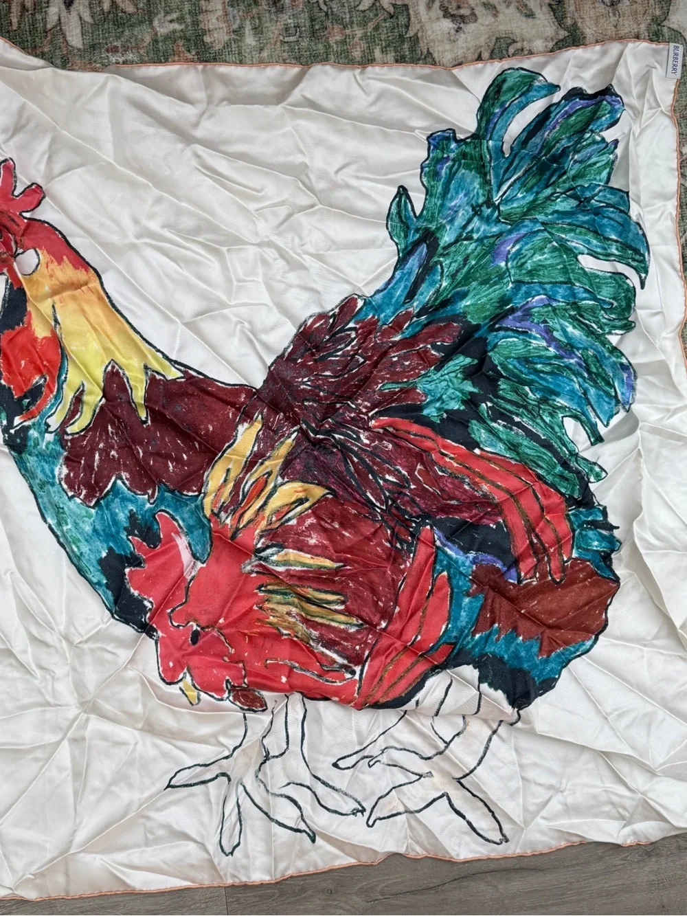 Burberry Multicolor Silk Scarf with Rooster 100% silk made in Italy